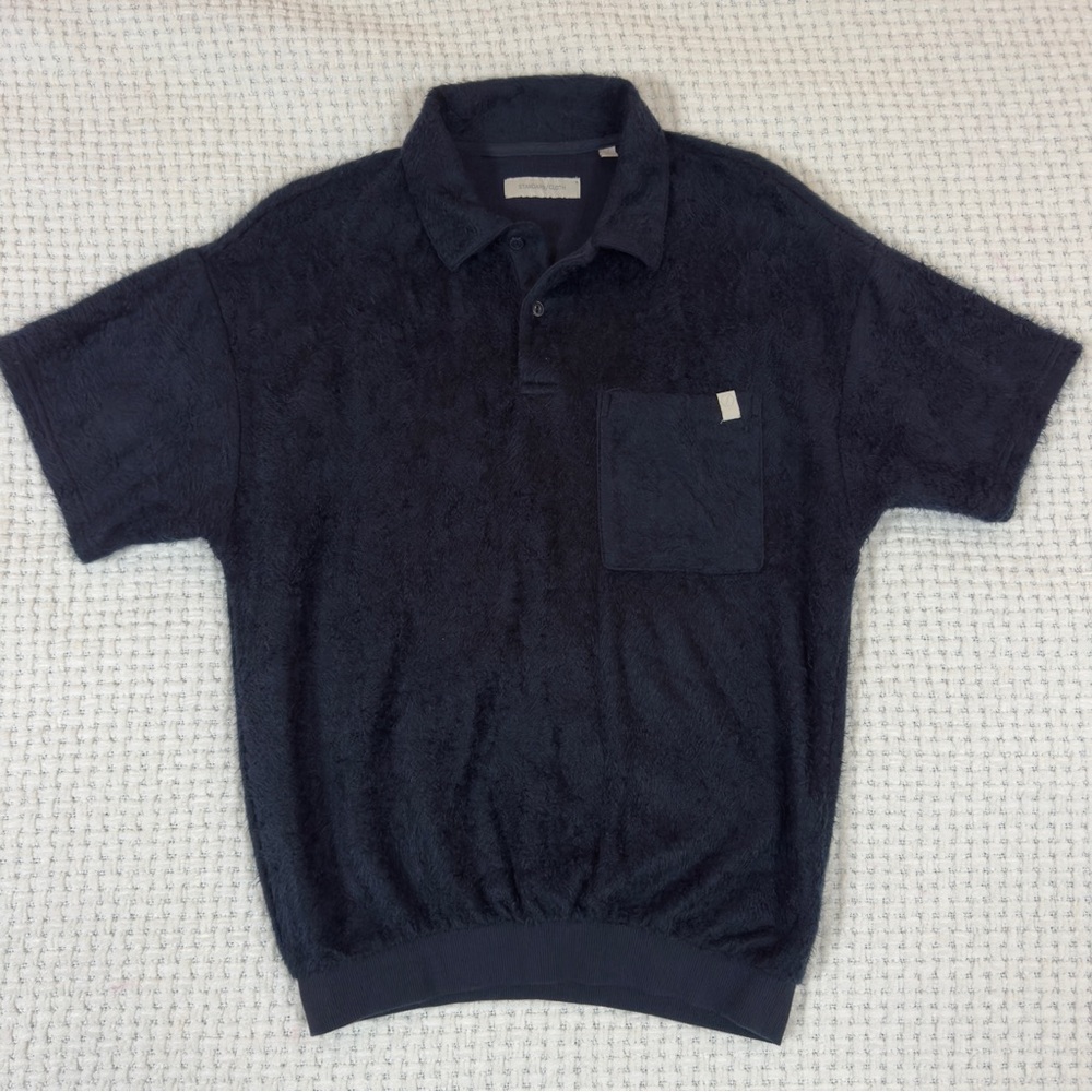 Standard Cloth Mens Fuzzy Black  Polo Lenox Shirt Urban Outfitters Size Small